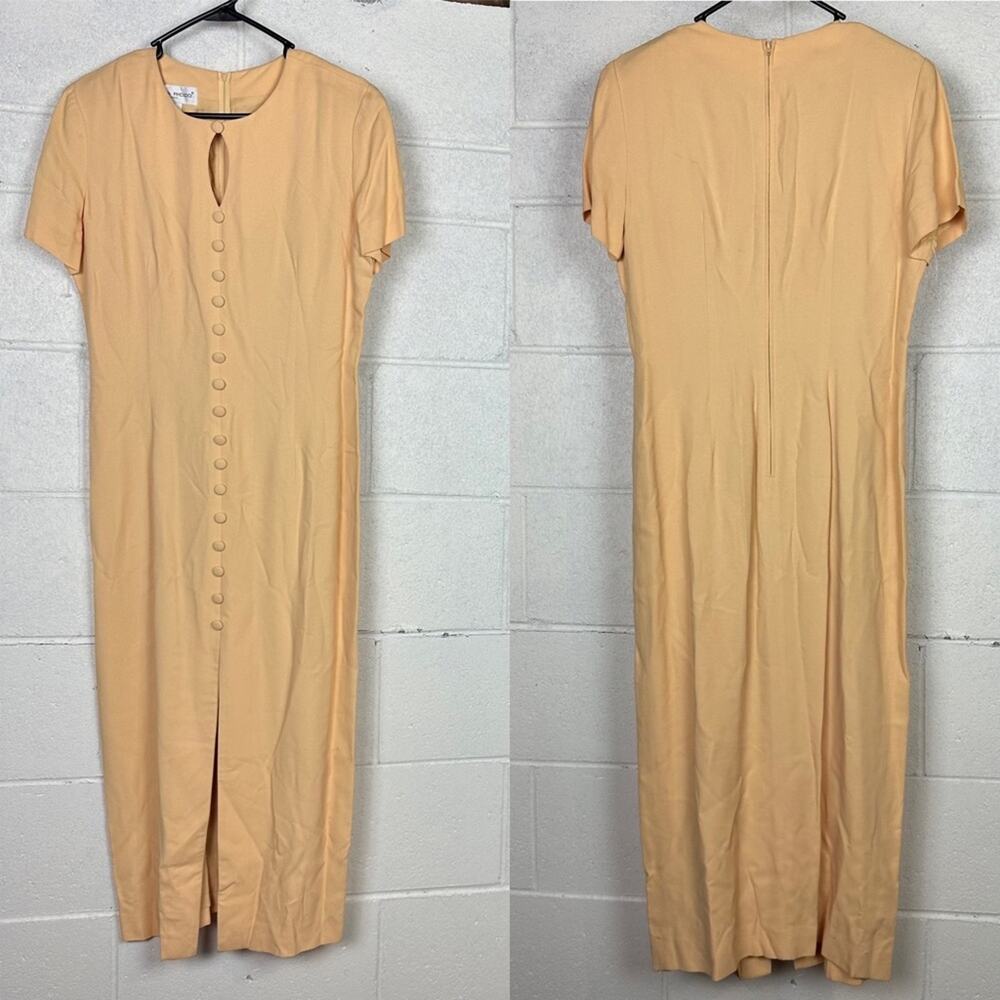 Donna Ricco vintage pale yellow button front dress 8